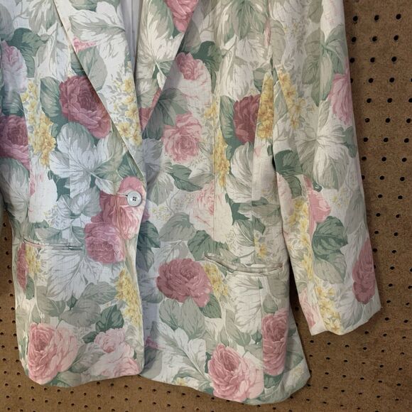 Vintage Blazer Jacket Academia Preppy Old Money Floral Pastel Leslie Fay Linen - Picture 2 of 5